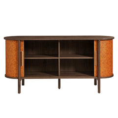 Coralie Walnut/Tan Curved Vegan Leather Oval Sideboard - Ornate Home