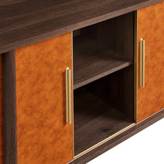 Coralie Walnut/Tan Curved Vegan Leather Oval Sideboard - Ornate Home
