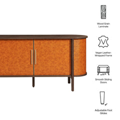 Coralie Walnut/Tan Curved Vegan Leather Oval Sideboard - Ornate Home