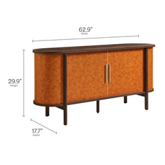 Coralie Walnut/Tan Curved Vegan Leather Oval Sideboard - Ornate Home