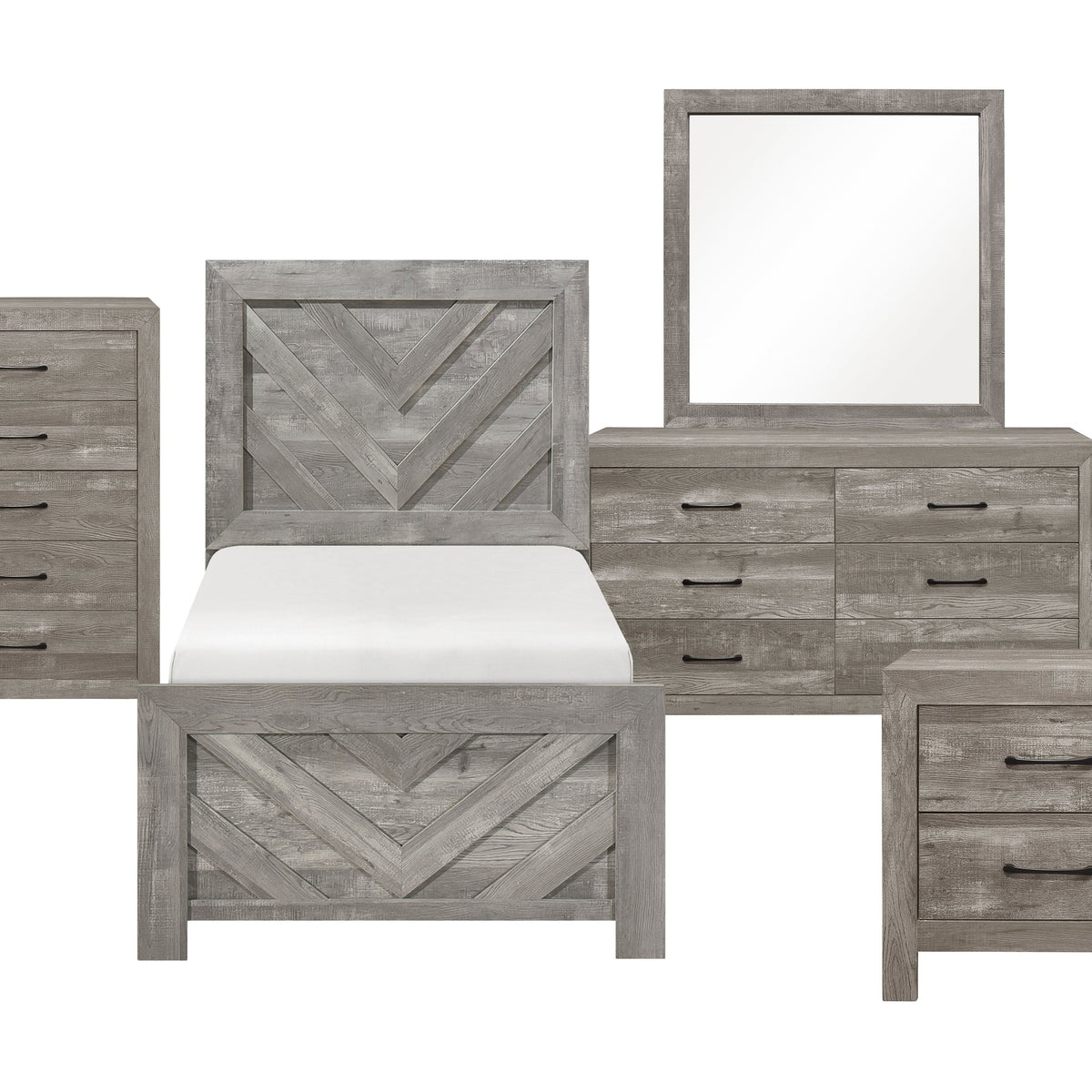 Corbin Stealth Pattern Homelegance Corbin Gray 5-Piece Twin Bedroom Set (V-Pattern)