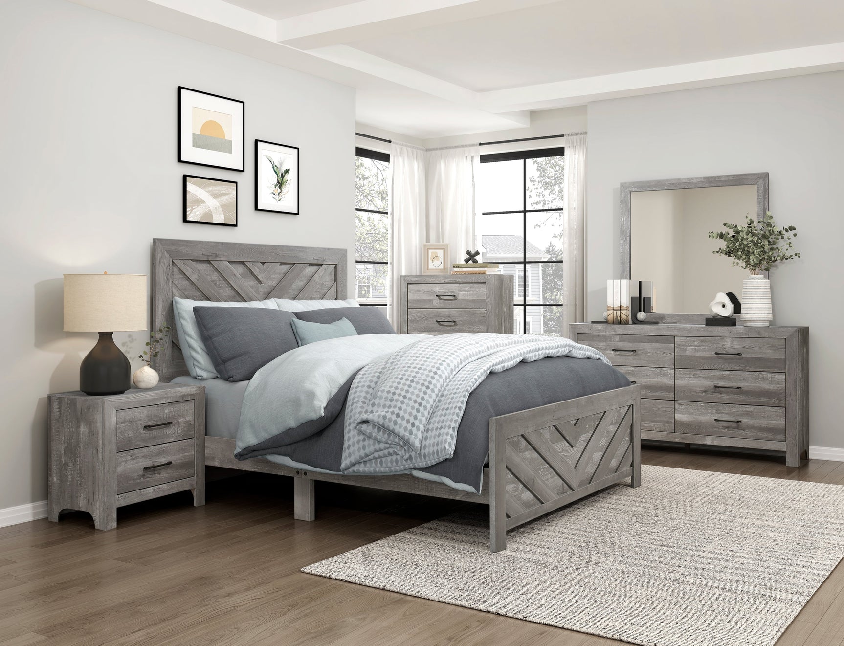 Corbin Gray Chevron Pattern Eastern King Bed - Ornate Home
