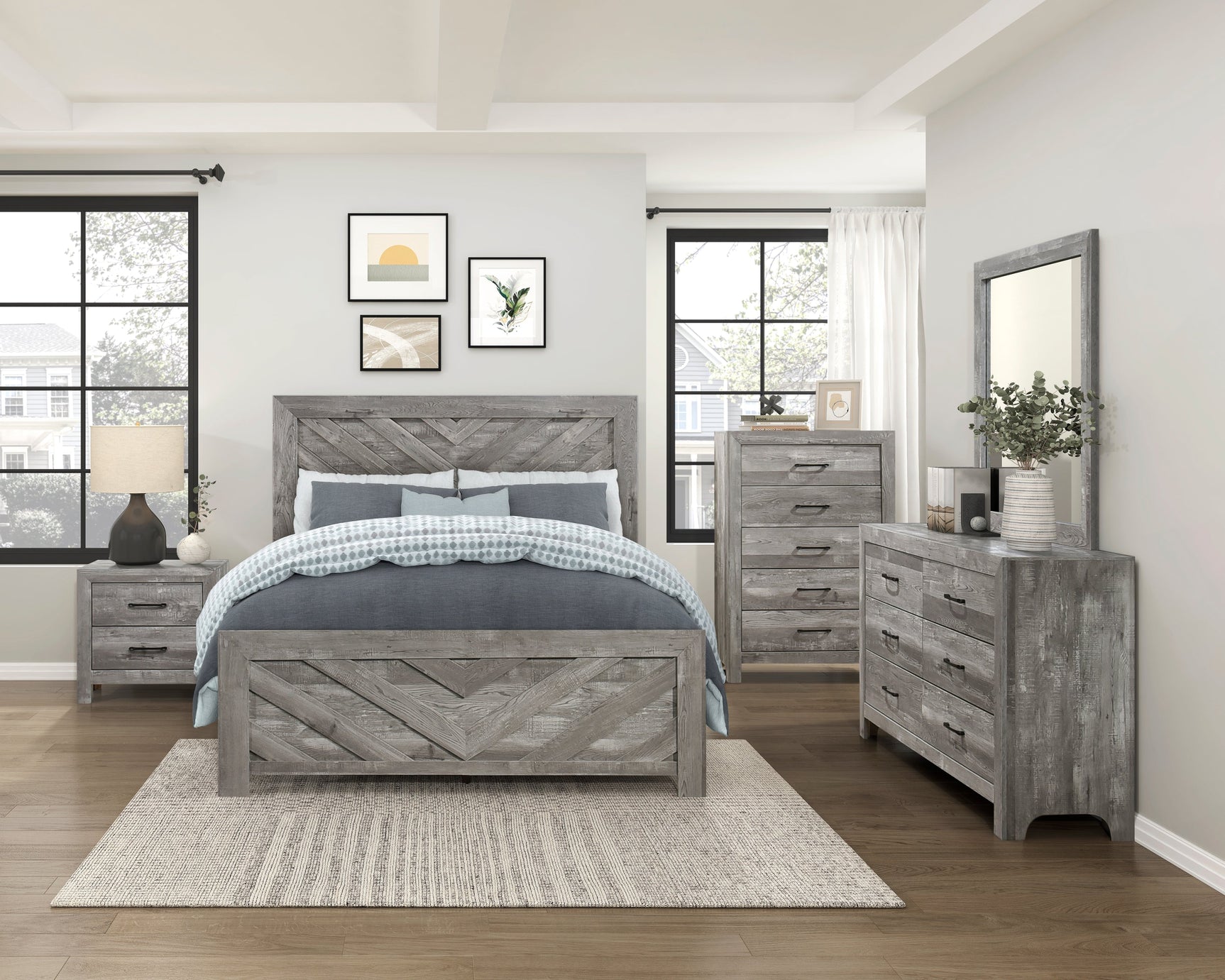 Corbin Gray Chevron Pattern Eastern King Bed - Ornate Home