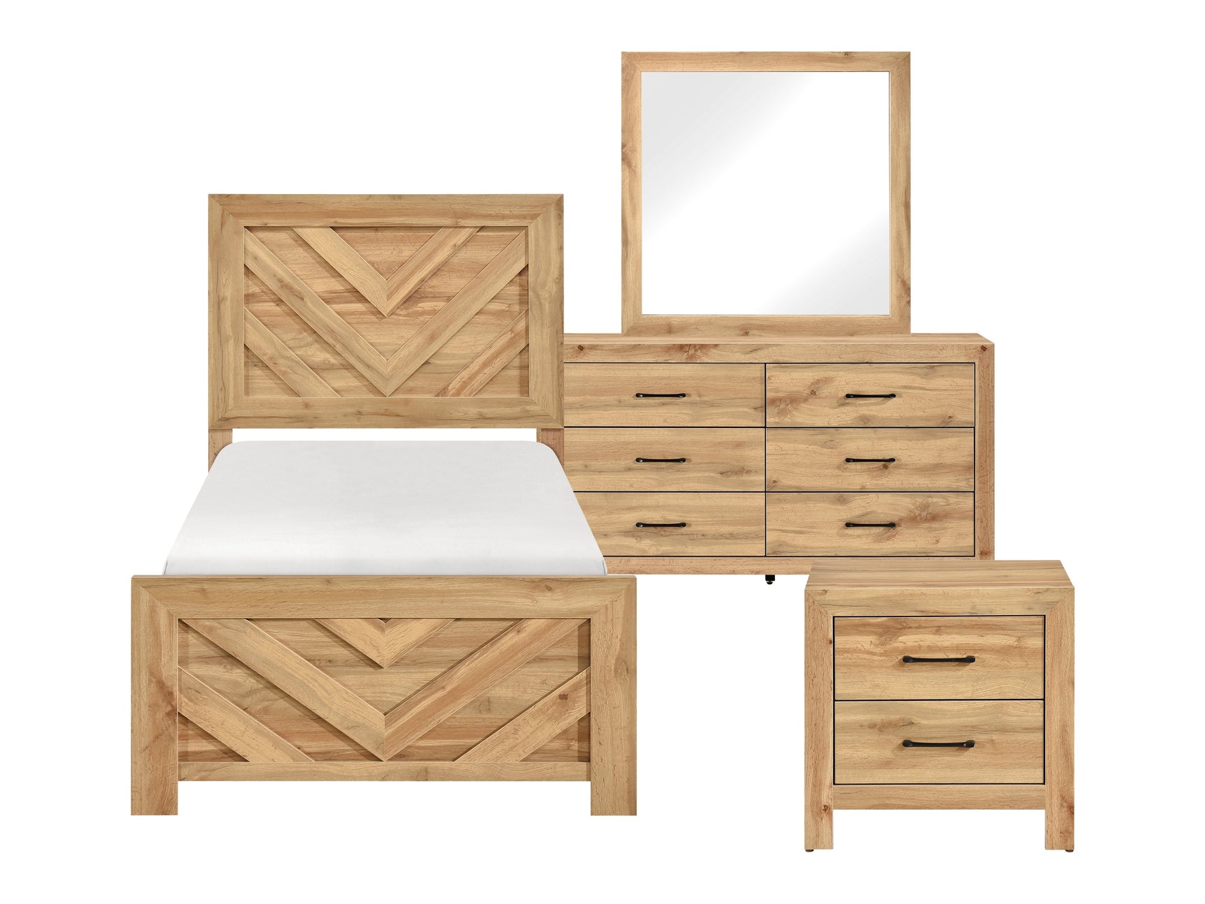 Corbin Natural 4-Piece Twin Bedroom Set (V-Pattern) - Ornate Home