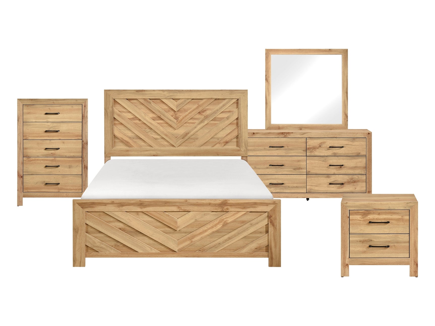 Corbin Natural 5-Piece Queen Bedroom Set (V-Pattern) - Ornate Home