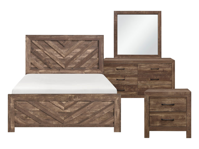 Corbin Rustic Brown 4-Piece Queen Bedroom Set (V-Pattern) - Ornate Home
