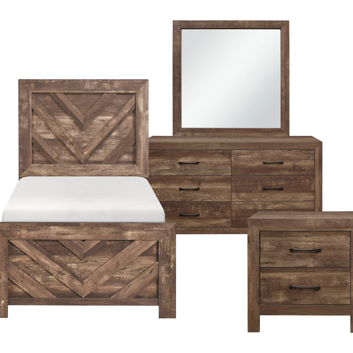 Corbin Stealth Pattern Homelegance Corbin Rustic Brown 4-Piece Twin Bedroom Set (V-Pattern)