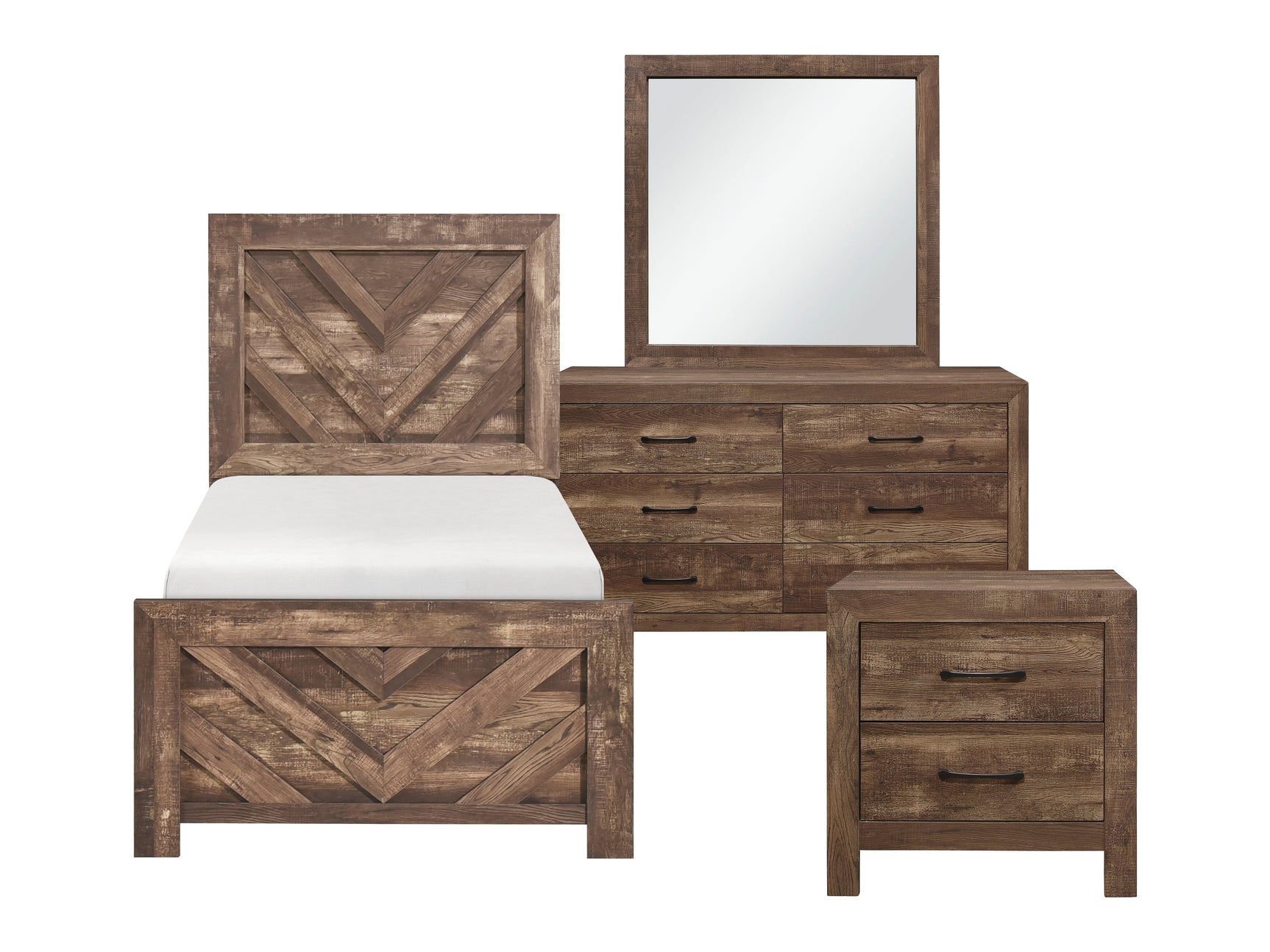 Corbin Rustic Brown 4-Piece Twin Bedroom Set (V-Pattern) - Ornate Home