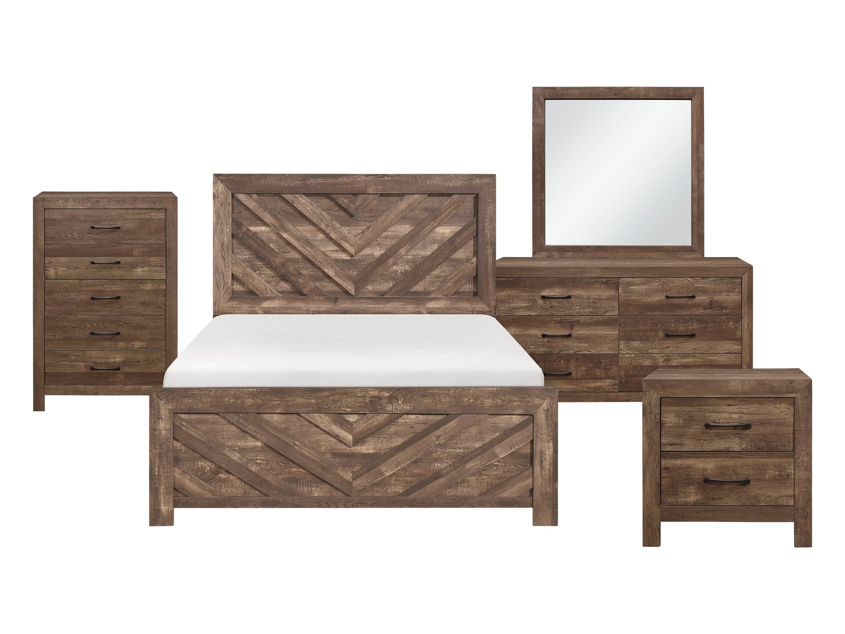Corbin Rustic Brown 5-Piece Queen Bedroom Set (V-Pattern) - Ornate Home