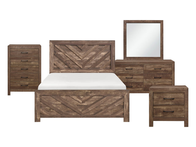 Corbin Rustic Brown 5-Piece Queen Bedroom Set (V-Pattern) - Ornate Home