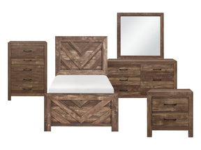 Corbin Rustic Brown 5-Piece Twin Bedroom Set (V-Pattern) - Ornate Home