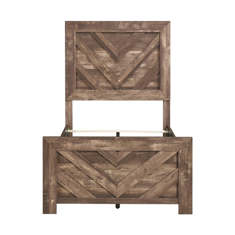 Corbin Rustic Brown 5-Piece Twin Bedroom Set (V-Pattern) - Ornate Home