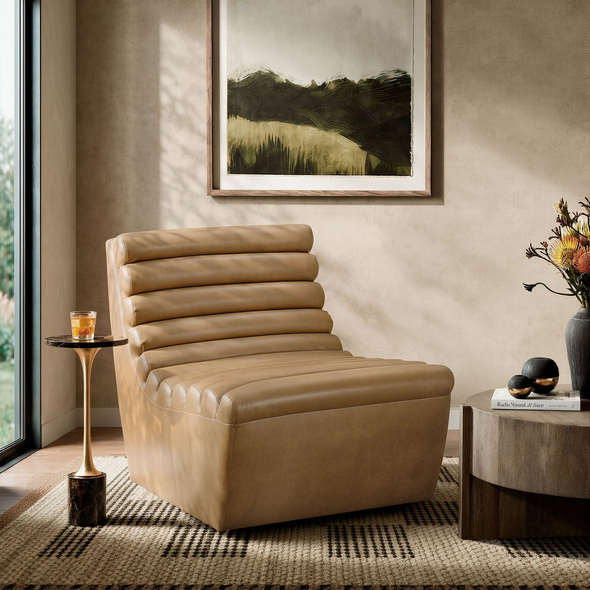 Corbin Toast Vegan Leather Armless Accent Chair - Ornate Home