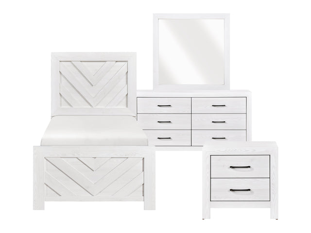 Corbin White 4-Piece Twin Bedroom Set (V-Pattern) - Ornate Home