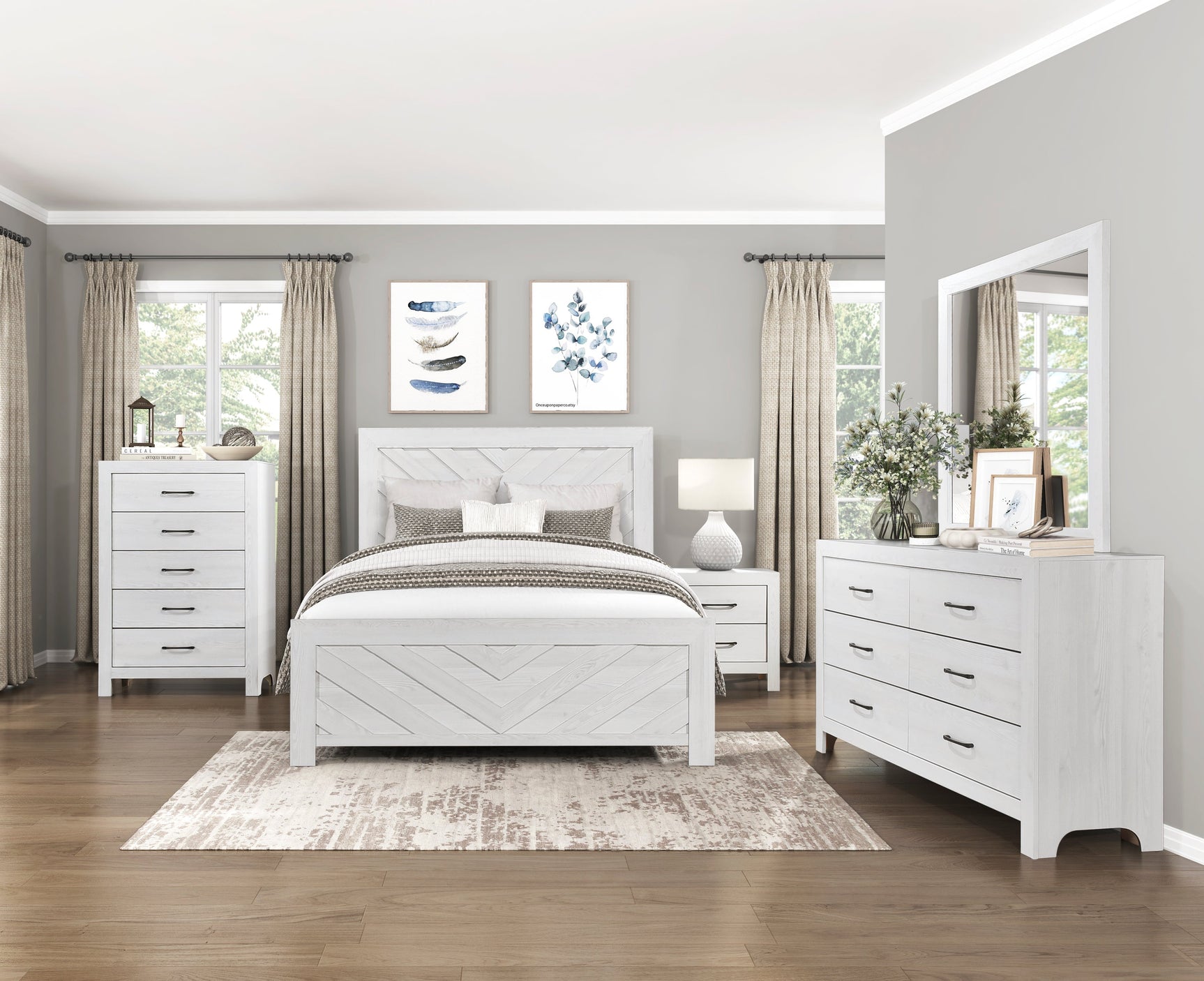 Corbin White Chevron Pattern Eastern King Bed - Ornate Home