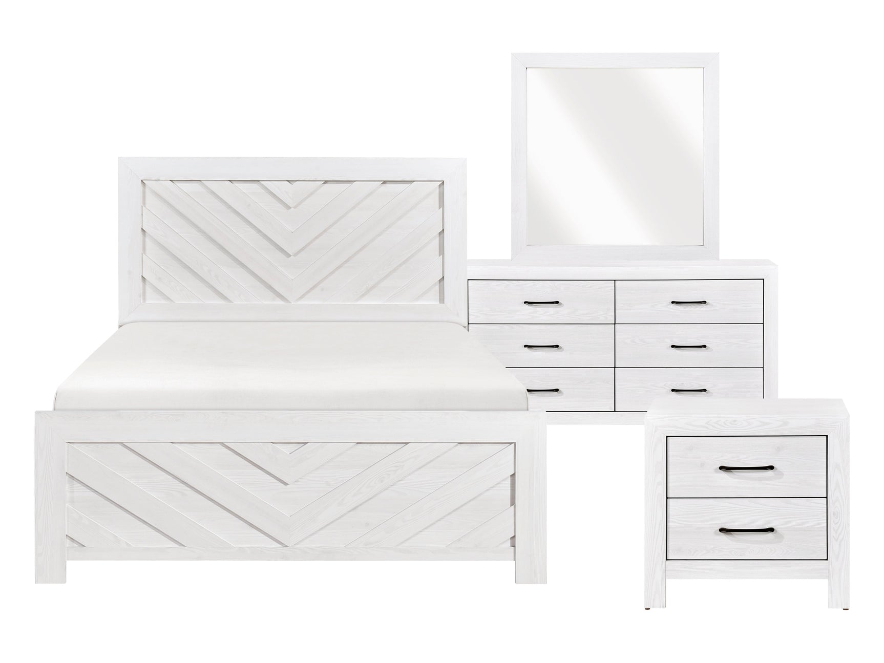 Corbin White V-Pattern 4-Piece Queen Bedroom Set - Ornate Home