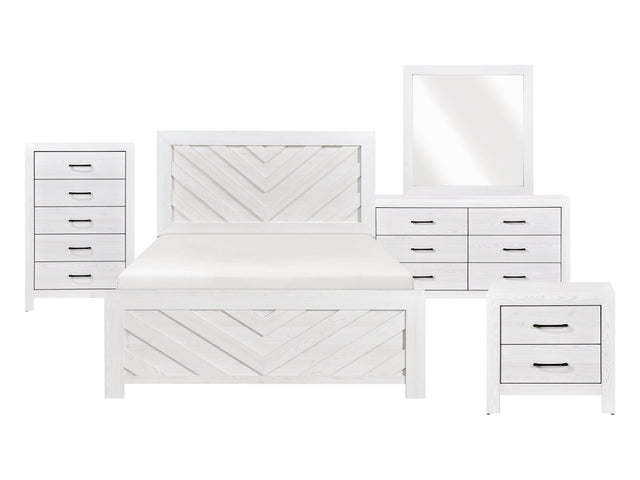 Corbin White V-Pattern 5-Piece Queen Bedroom Set - Ornate Home