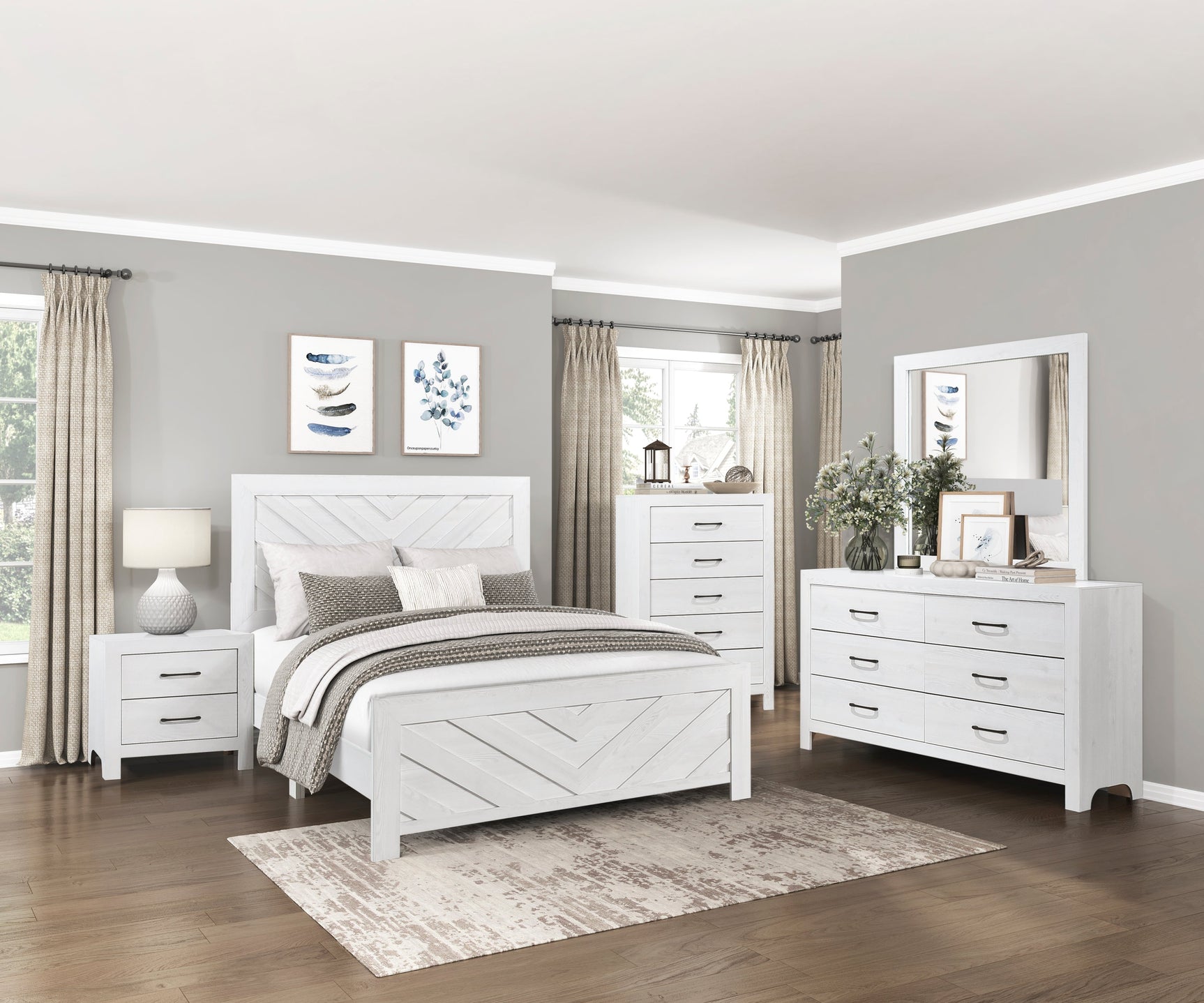 Corbin White V-Pattern Queen Bed - Ornate Home