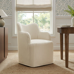 Cordelle Oatmeal Stripe Linen Blend Swivel Dining Chair - Ornate Home