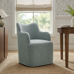 Cordelle Spa Blue Stripe Linen Blend Swivel Dining Chair - Ornate Home