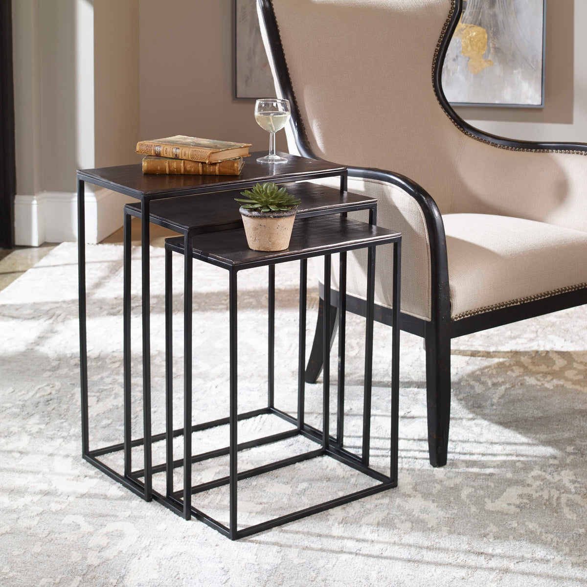 Coreene Bronze Iron Nesting Tables (Set of 3) - Ornate Home