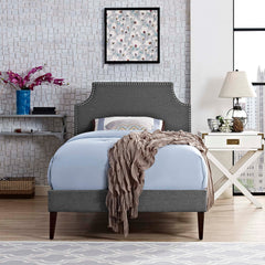 Corene Gray Fabric Twin Platform Bed with Squared Tapered Legs - Ornate Home