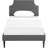 Corene Gray Fabric Twin Platform Bed with Squared Tapered Legs - Ornate Home