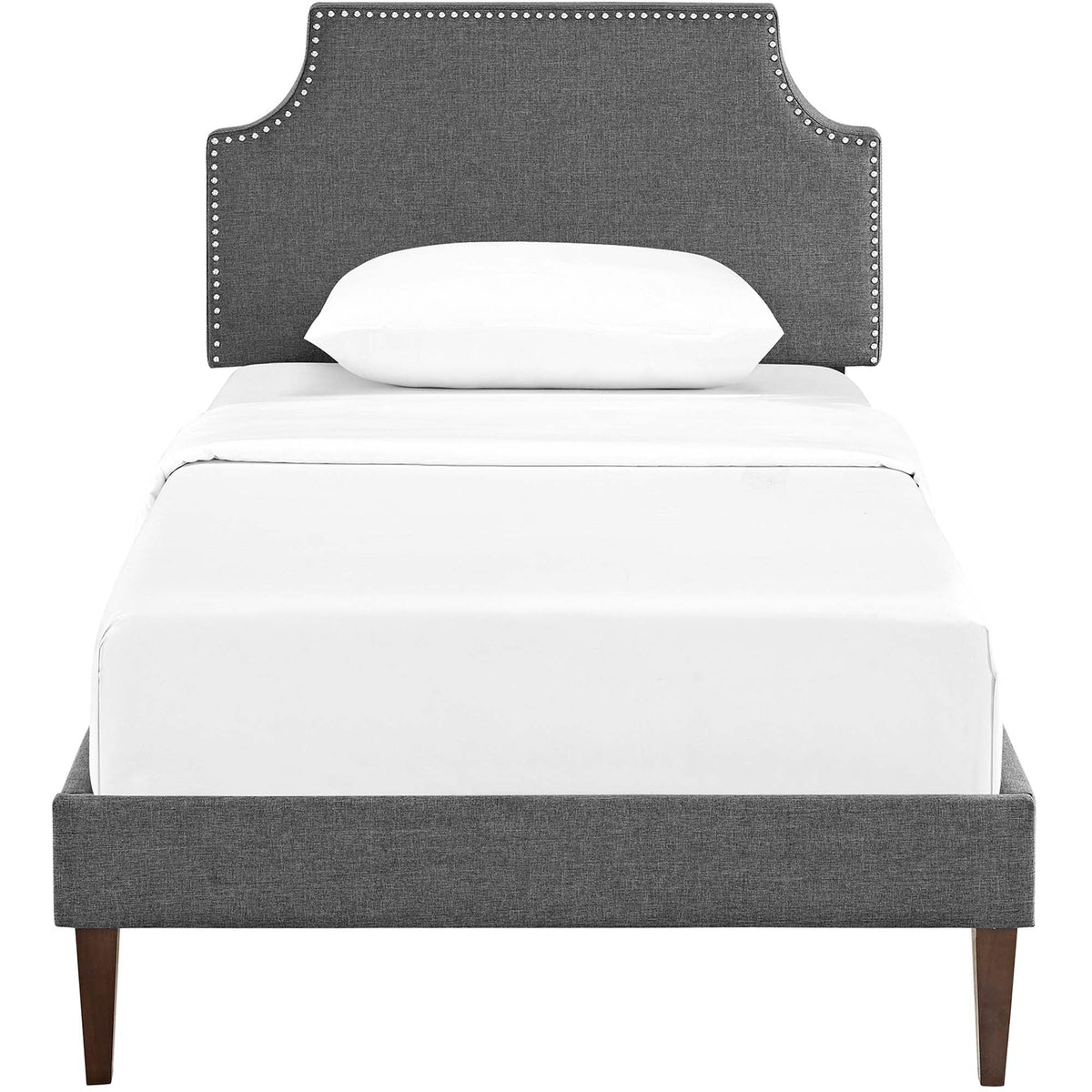 Corene Gray Fabric Twin Platform Bed with Squared Tapered Legs - Ornate Home