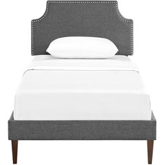 Corene Gray Fabric Twin Platform Bed with Squared Tapered Legs - Ornate Home