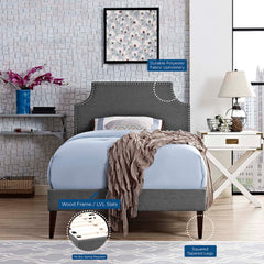Corene Gray Fabric Twin Platform Bed with Squared Tapered Legs - Ornate Home