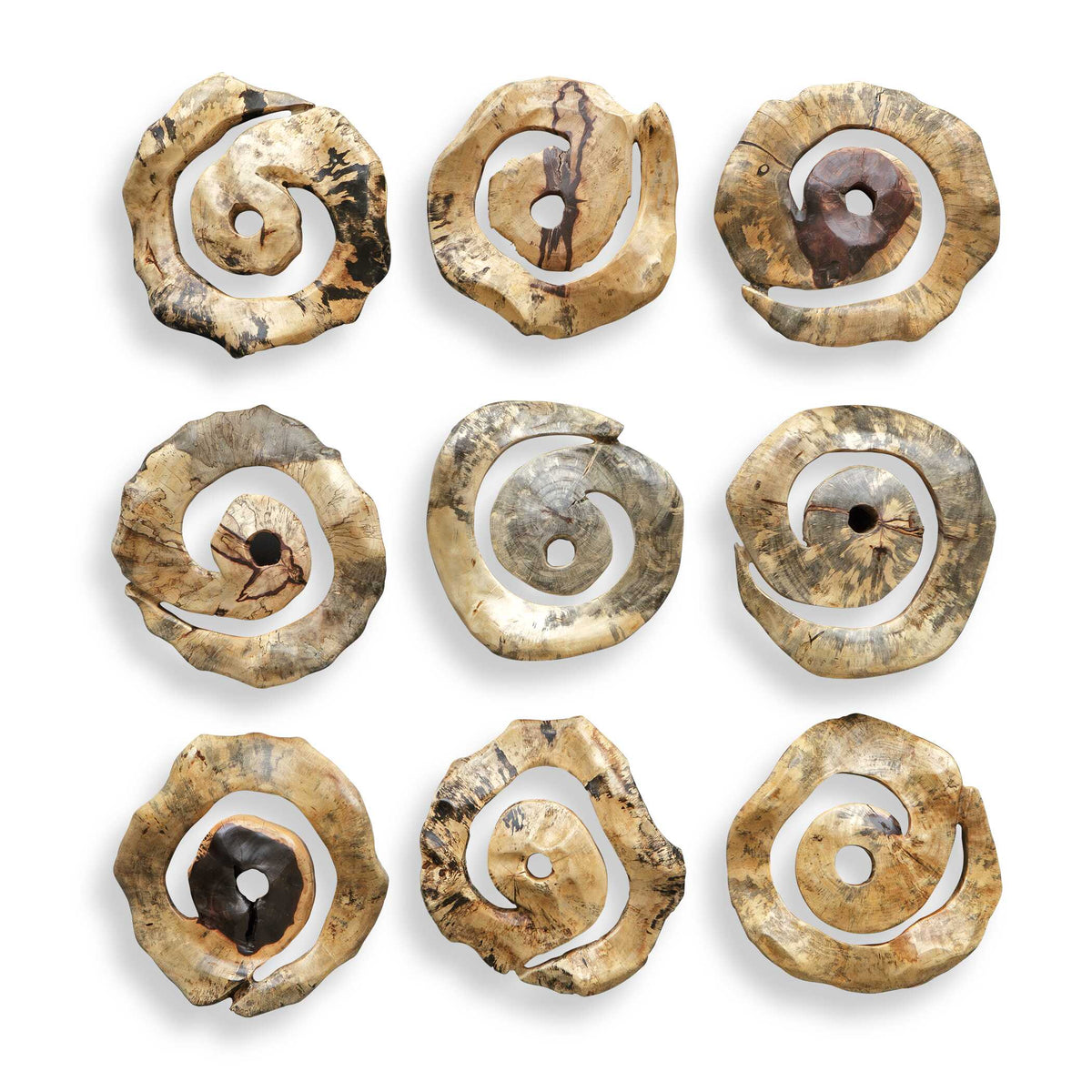 Corkscrew Woodtone Wood Wall Decor (Set of 9) - Ornate Home