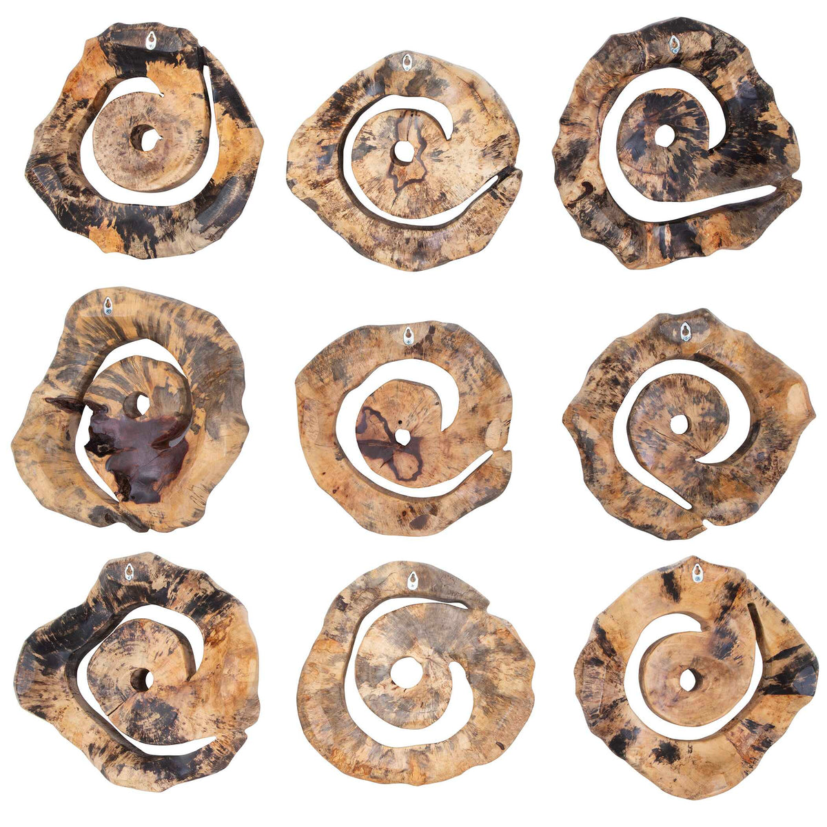 Corkscrew Woodtone Wood Wall Decor (Set of 9) - Ornate Home