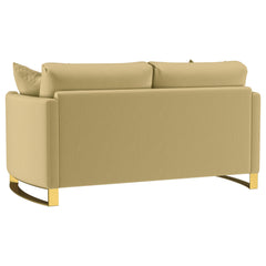 Corliss Camel Upholstered Curved Track Arm Loveseat - Ornate Home