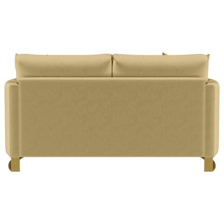 Corliss Camel Upholstered Curved Track Arm Loveseat - Ornate Home