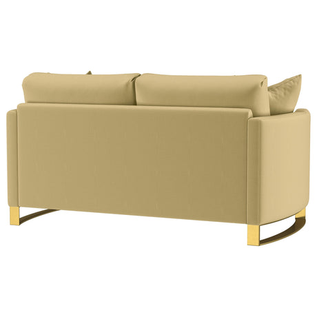 Corliss Camel Upholstered Curved Track Arm Loveseat - Ornate Home