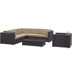 Corona Espresso/Mocha 7 Piece Outdoor Patio Sectional Set - Ornate Home