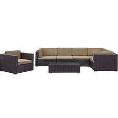 Corona Espresso/Mocha 7 Piece Outdoor Patio Sectional Set - Ornate Home