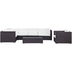 Corona Espresso/White 7 Piece Outdoor Patio Sectional Set - Ornate Home