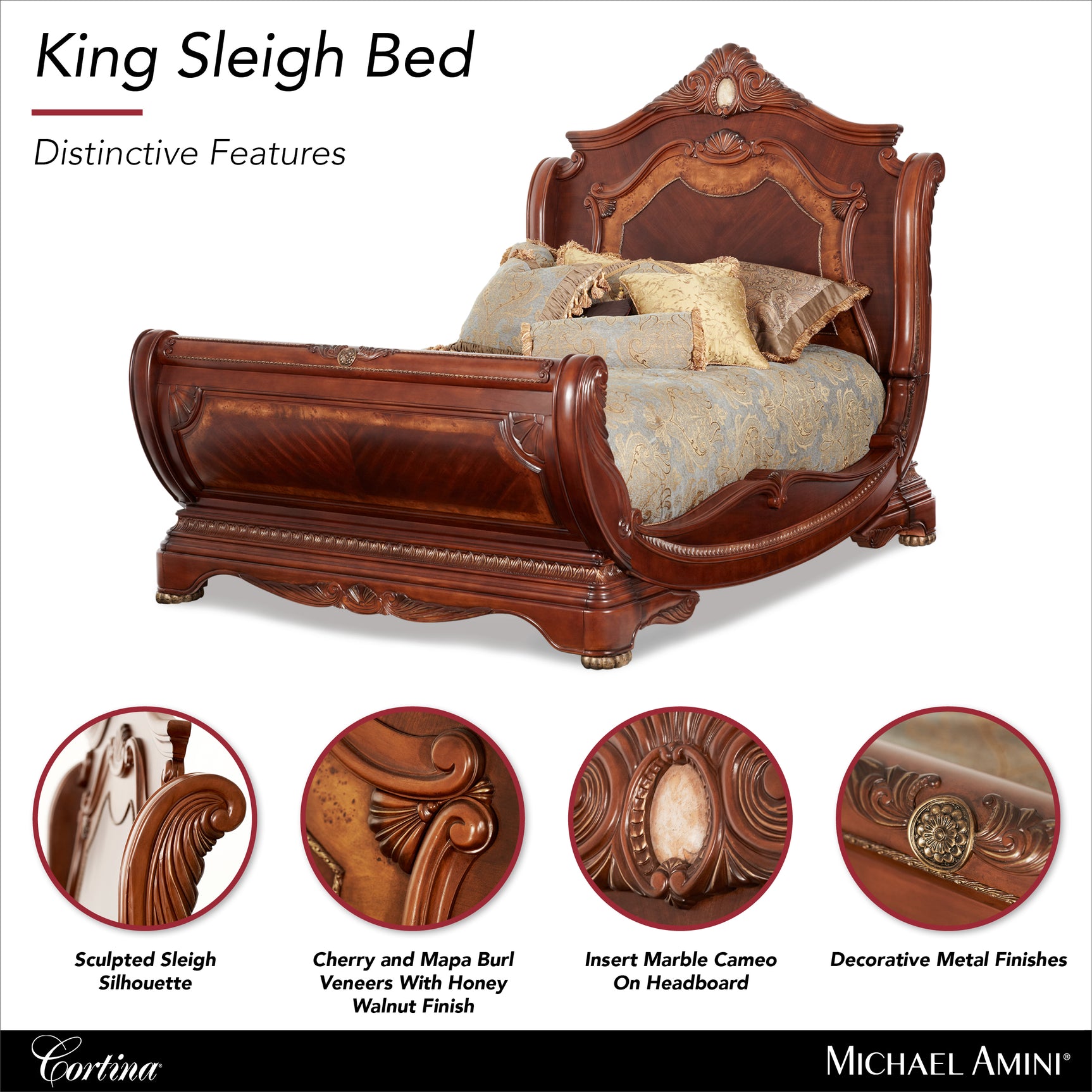 Cortina Honey Walnut Eastern King Sleigh Bed - Ornate Home