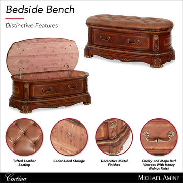 Cortina Honey Walnut Leather Bedside Bench - Ornate Home
