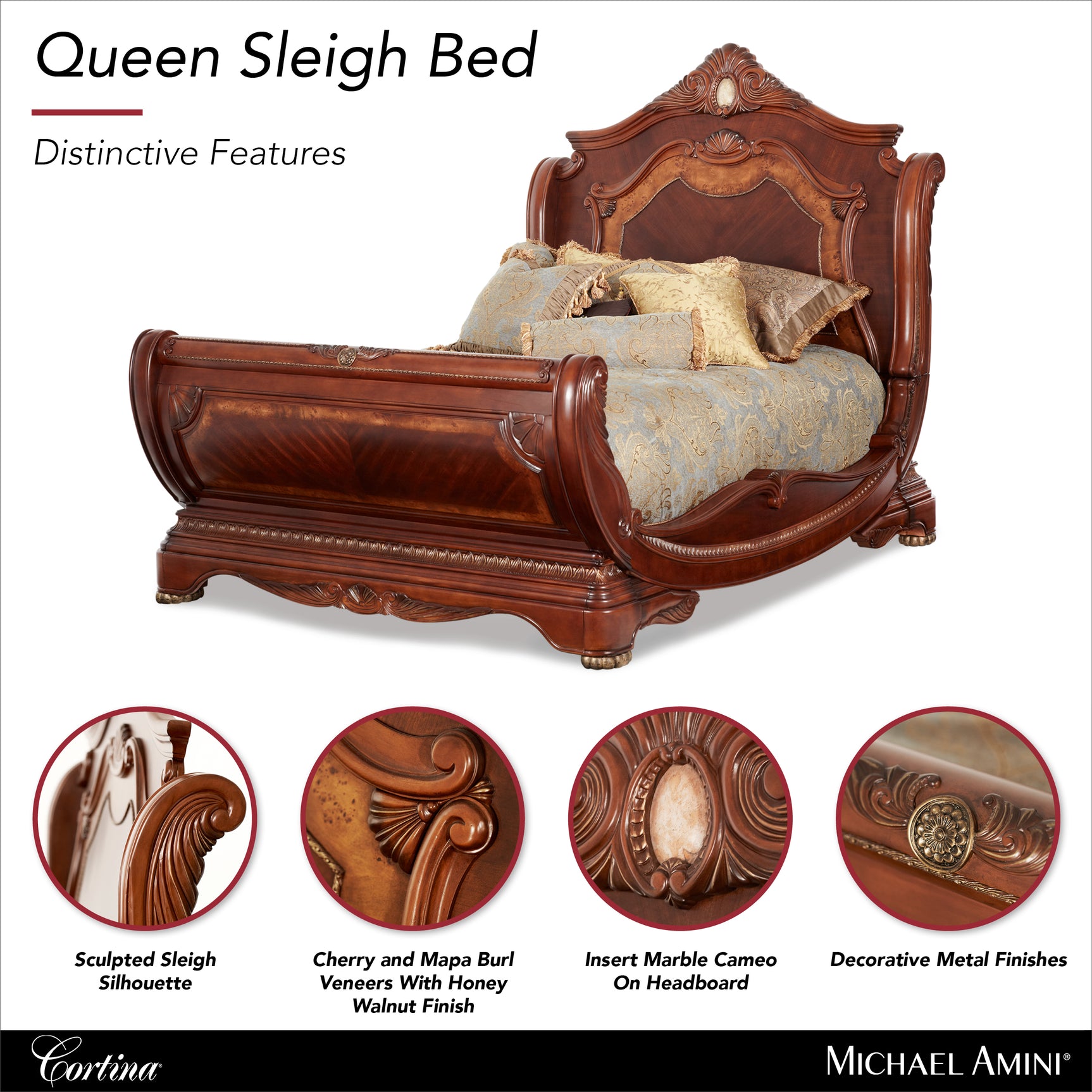 Cortina Honey Walnut Queen Sleigh Bed - Ornate Home