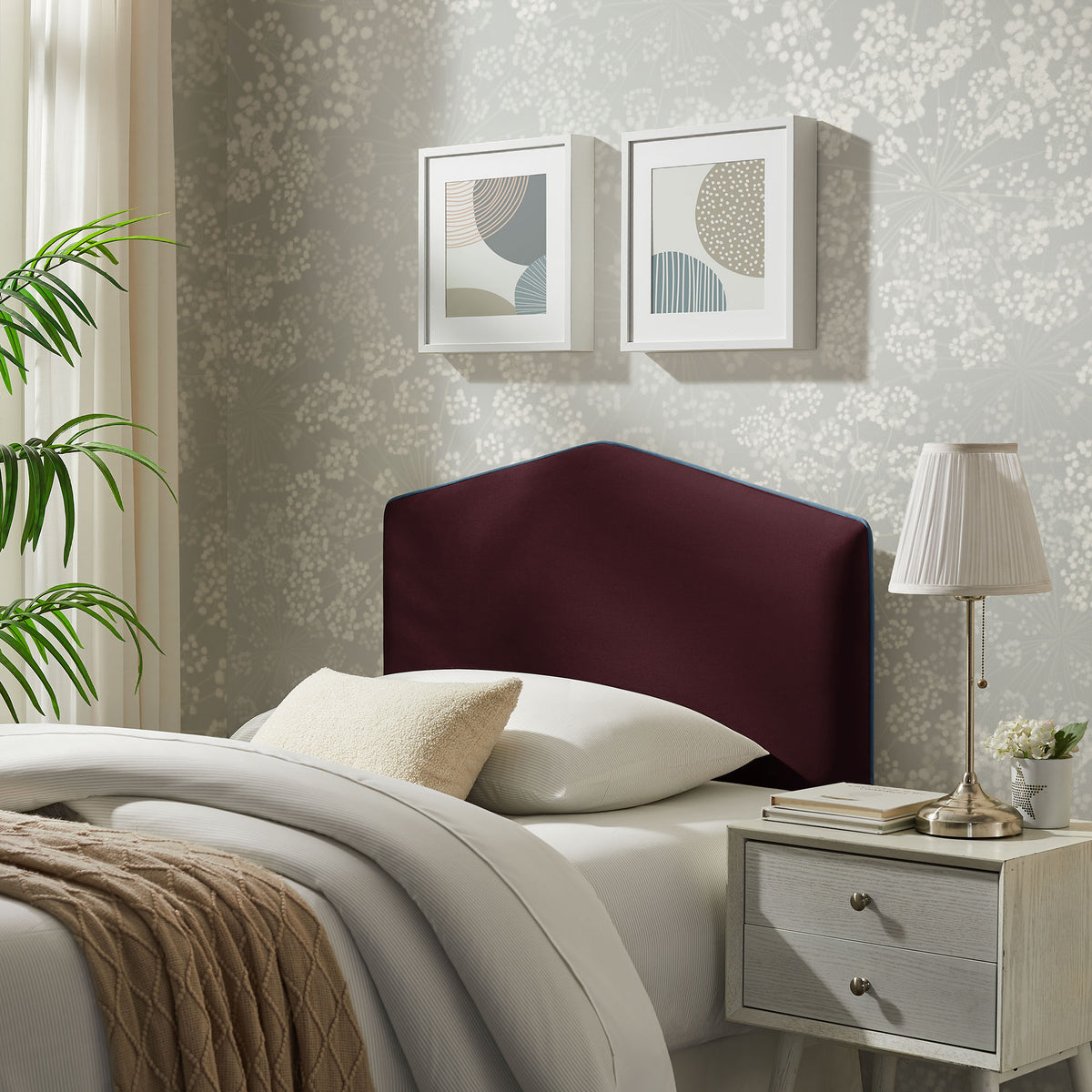 Cosette Mulberry Performance Velvet Twin Size Headboard - Ornate Home