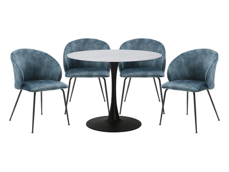 Cosimo White/Teal/Black 5-Piece Dining Table Set - Ornate Home