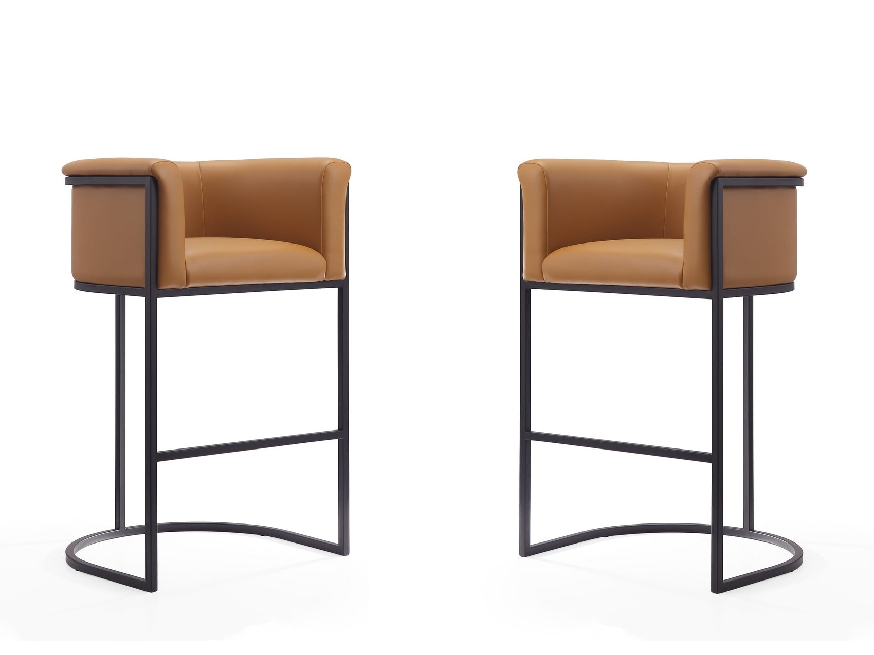 Cosmopolitan Barstool in Camel and Black (set of 2) - Ornate Home