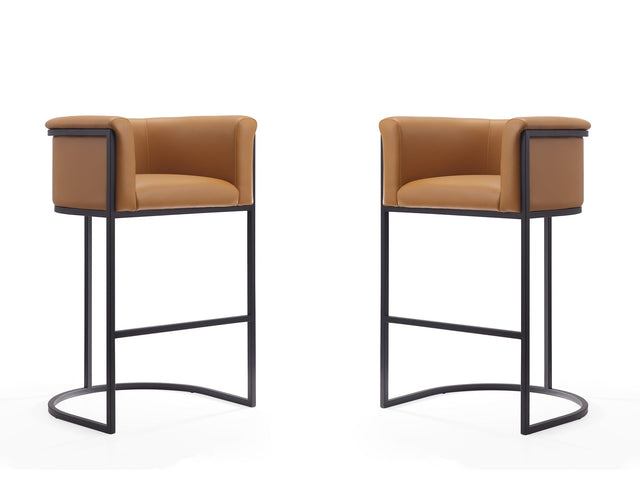 Cosmopolitan Barstool in Camel and Black (set of 2) - Ornate Home