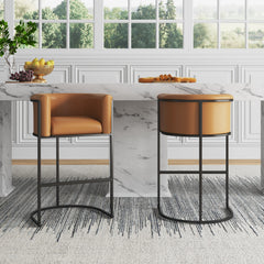 Cosmopolitan Barstool in Camel and Black (set of 2) - Ornate Home