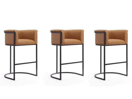 Cosmopolitan Barstool in Camel and Black (set of 3) - Ornate Home