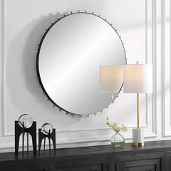 Cosmopolitan Black/Brass Round Mirror - Ornate Home