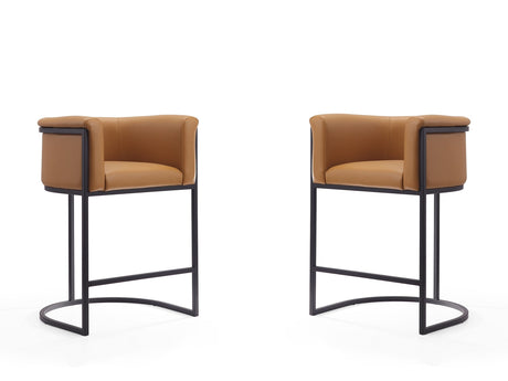 Cosmopolitan Counter Stool in Camel and Black (set of 2) - Ornate Home