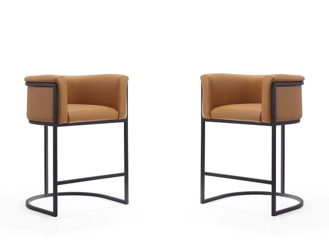 Cosmopolitan Counter Stool in Camel and Black (set of 2) - Ornate Home